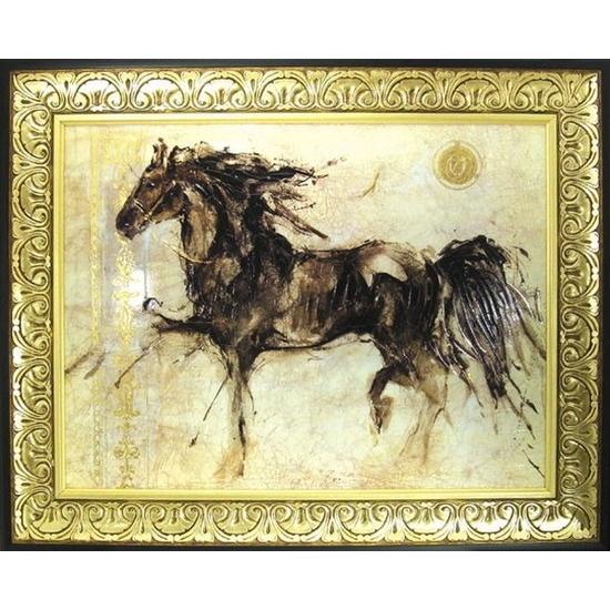 David Forbes 馬 絵画 大型 約97cm 額装 アート インテリア 絵画 額入り 洋画「ブラックビューティー」メキシコ女性作家 ゴット