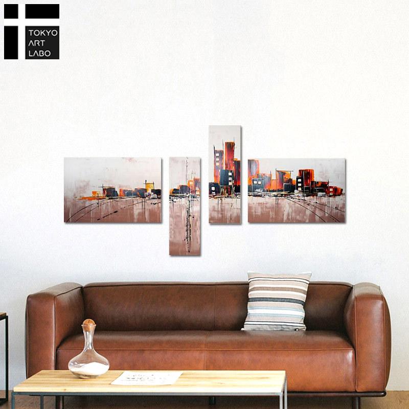 絵画 インテリア 壁掛け おしゃれ 絵 Cityscape 都市の景観 油絵 4枚組