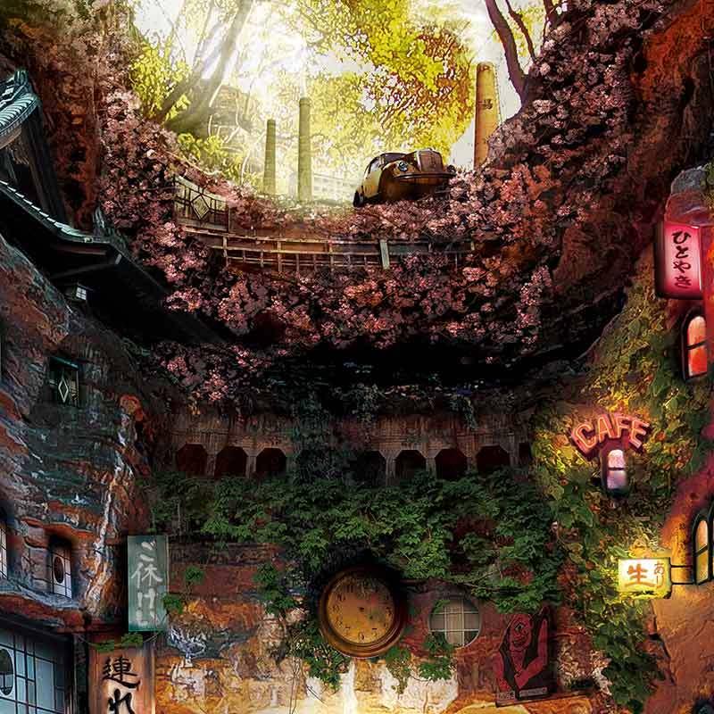 アートポスター 釈迦堂温泉郷 鎌倉 昭和レトロ『ジブリや鎌倉