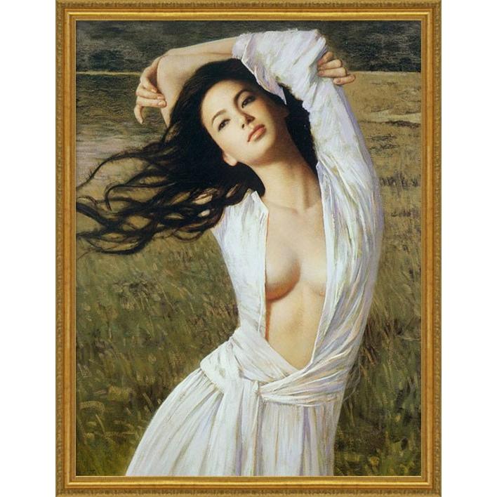 絵画 女性「無題」油絵 額付き 30号 直筆 人物画 VIPルームなど特別な