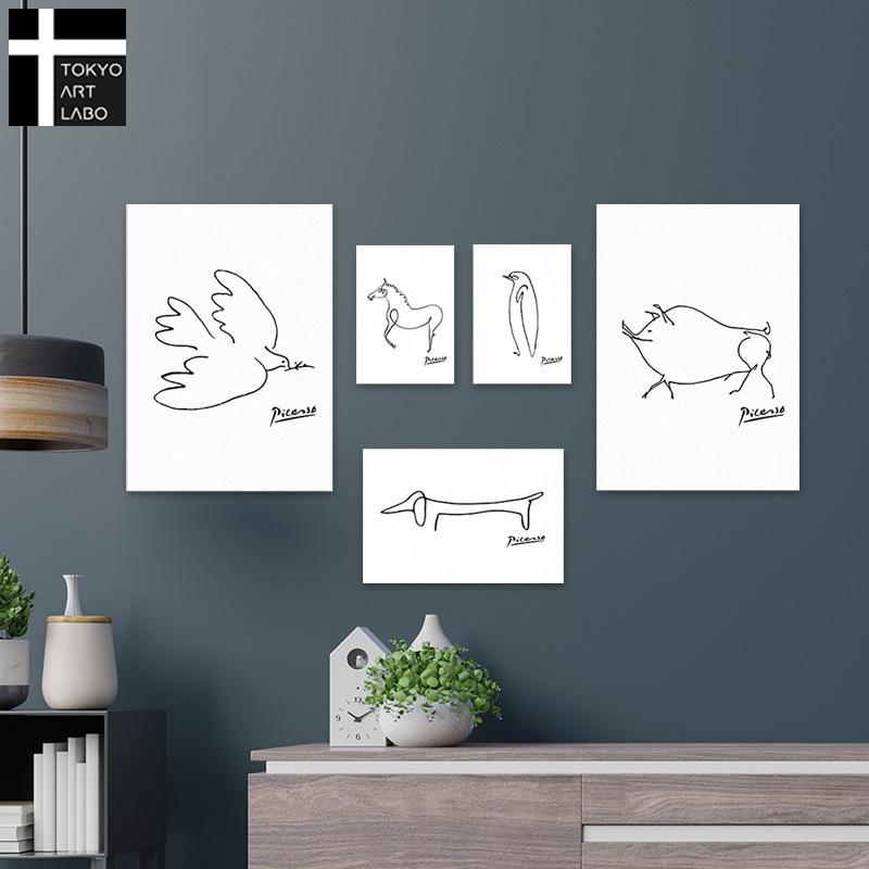 CREA アートパネル ピカソ 5枚セット 壁掛け インテリア 絵画 北欧 こぶた モダン デザイン ハト 馬 犬 ペンギン｜artjp｜02