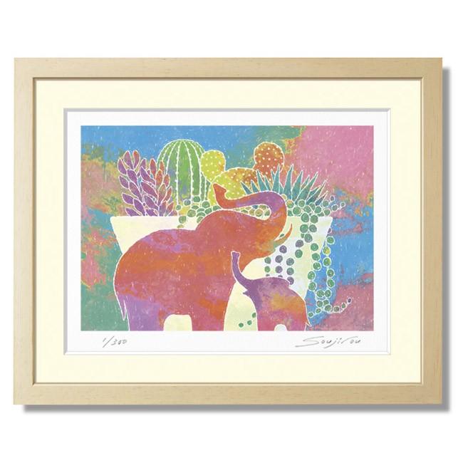 絵画 インテリア「ゾウの置物と多肉植物寄せ植え」風水 玄関