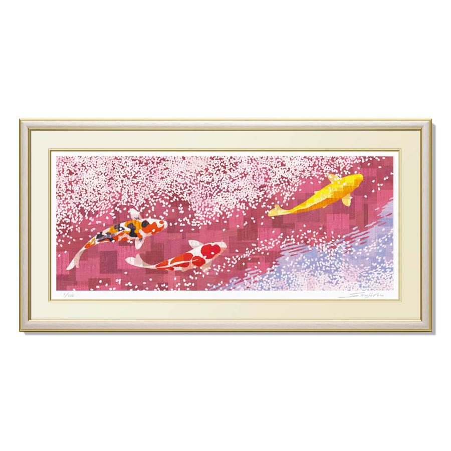 絵画 インテリア 壁掛け 額入り「桜花回遊」淡く繊細に描かれた水面