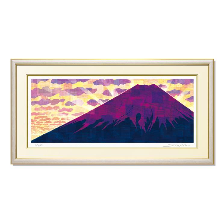 富士山 水彩画／風景画／インテリアアート 絵画(風景画) 日本 富士山 赤富士 インテリアアート額付き 水彩画
