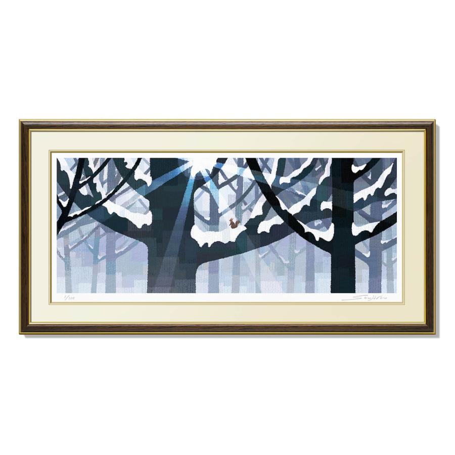 絵画 インテリア 壁掛け 額入り「春を待つ」額絵 雪 雪景色 冬事務所