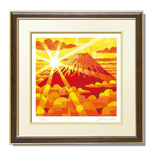 絵画 黄金赤富士 25角サイズの描き下ろし作品 インテリア おしゃれ
