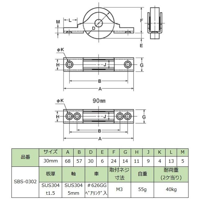 ヨコヅナ 戸車 ベアリング入 ステンレス戸車 SBS-0302 30mm 平型 ヨコヅナ 戸車 ベアリング入 ステンレス戸車 SBS-0302 30mm 平型