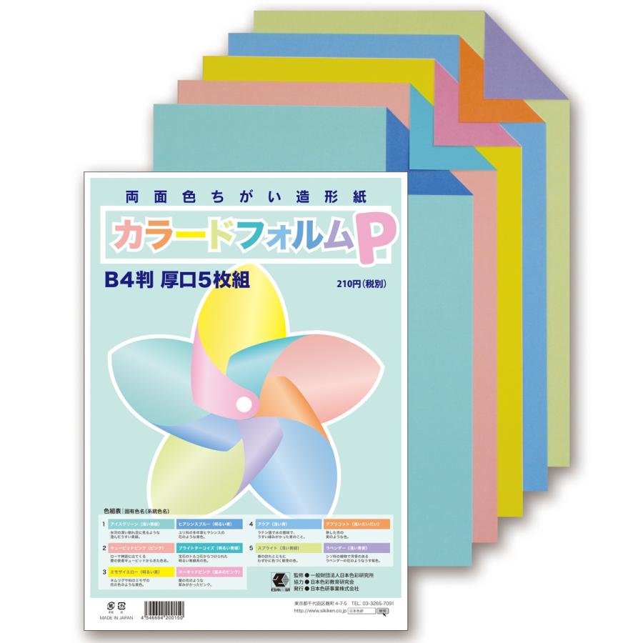 両面色違い 造形紙 カラードフォルムP B4判 厚口 5枚組 【 色紙 工作