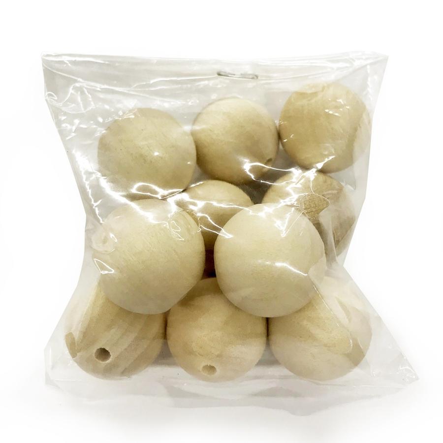 木球 中 穴あき 10個組 直径約21mm 【 木材 木製 パーツ 木 玉