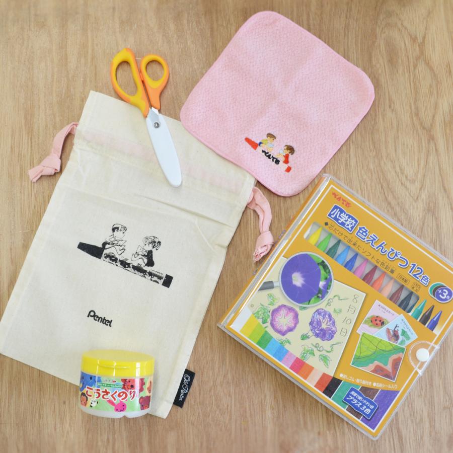幼児〜小学生向け 文具3点 Old Resta巾着・タオルハンカチセット