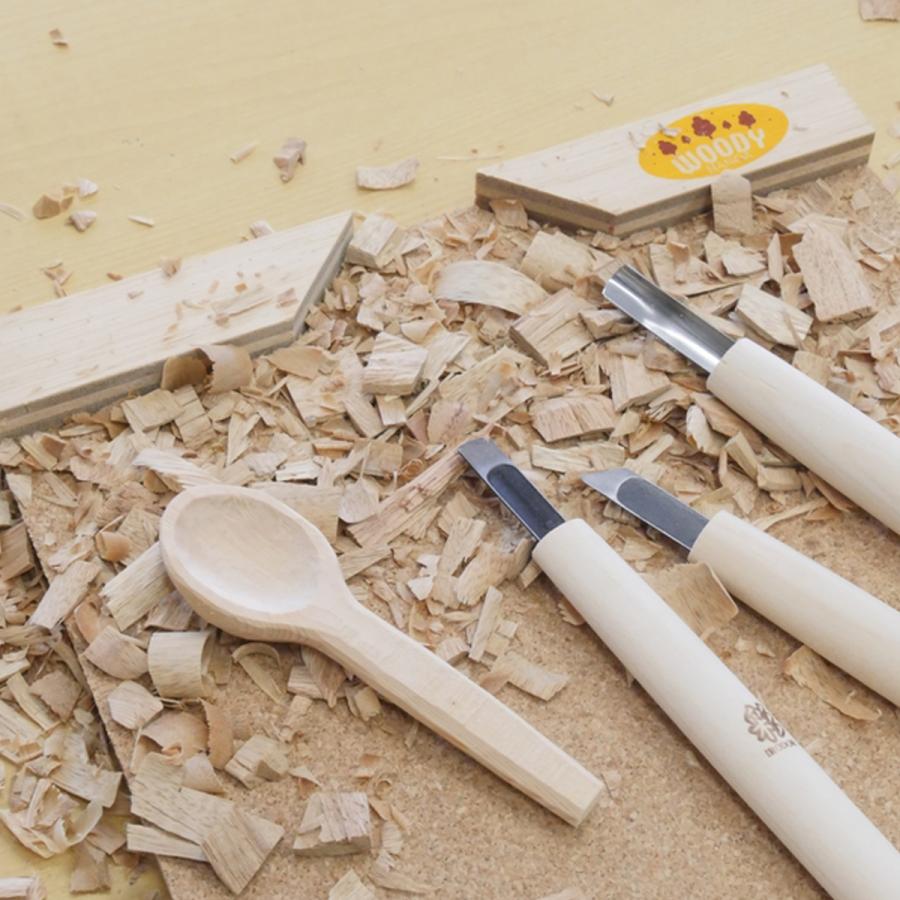 木曽 ヒノキ スプーンセット 道刃物工業 木彫キット 彫刻刀3本付