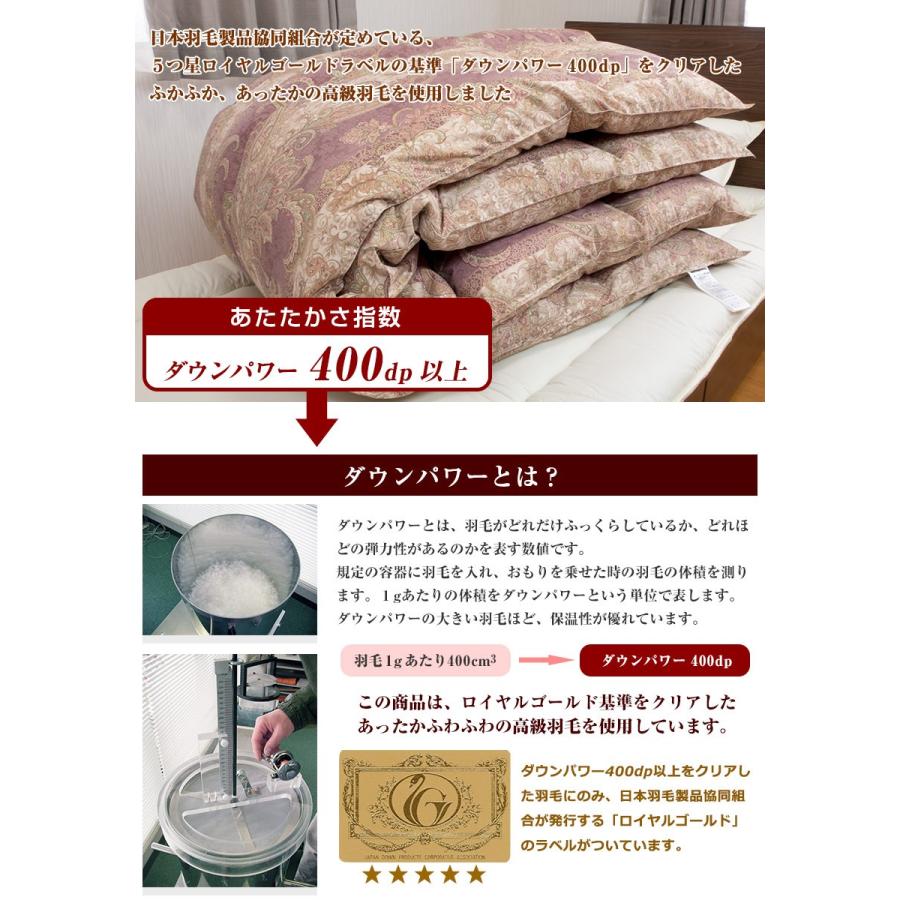 高級羽毛ふとん ダウンパワー400dp以上 ロイヤルゴールド 楽天市場】5つ星ロイヤルゴールド 高級羽毛ふとん シングル 羽毛