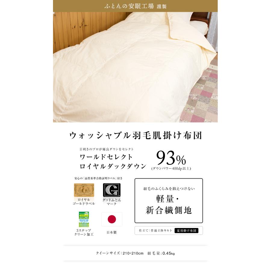 洗濯可能】 肌掛け羽毛布団 ダウンケット クィーン ウォッシャブル