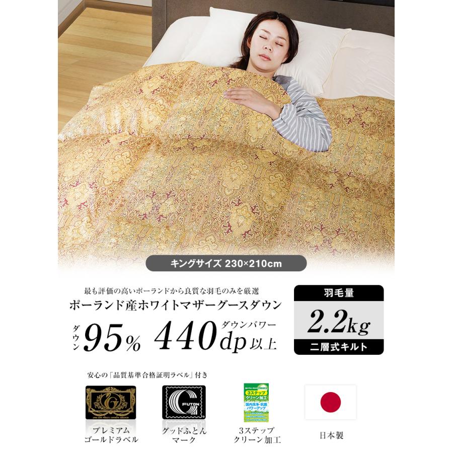 羽毛布団 キング プレミアムゴールド高級羽毛布団 グランタリム: 二層 