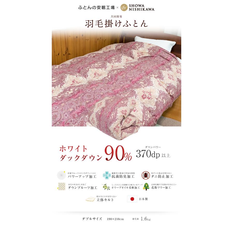 昭和西川 羽毛布団 羽毛ふとん ダブル ホワイトダウン90% 羽毛量1.6kg