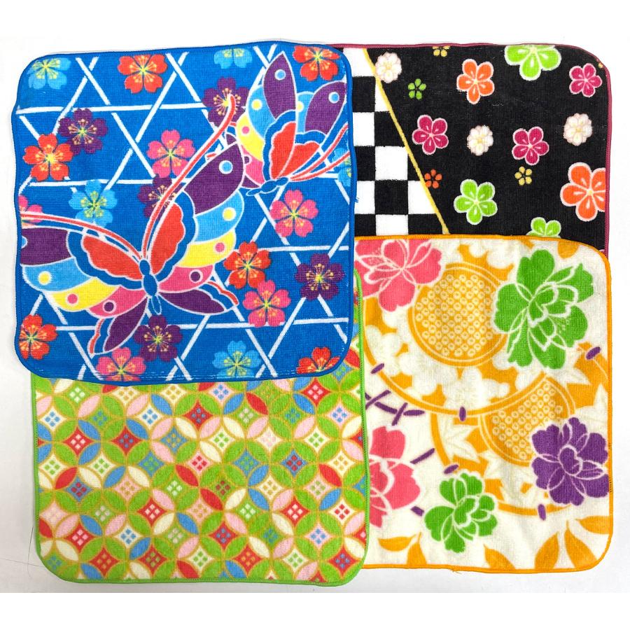 4枚セット 和柄 花柄 ミニタオル marushin-1 タオルハンカチ ハンド