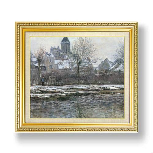 ヴェトゥイユの教会、雪 F10　【油絵 直筆仕上げ 複製画】【額縁付】　絵画　販売 【チーター】 10号　油彩　風景画　673×599mm 送料無料