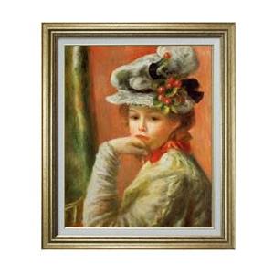 濃いピンク系統 ルノワール 白い帽子の少女 Ｆ15 【油絵 直筆 複製画