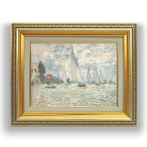 アルジャントゥイユのレガッタ F4【油絵 直筆仕上げ 複製画】 4号　油彩　風景画　477×387mm 【ルベル】 送料無料