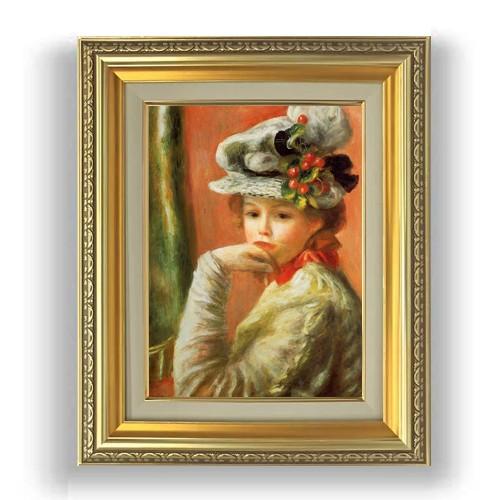 ルノワール 白い帽子の少女 F4　絵画　販売 4号　油彩　人物画　477×387mm 送料無料