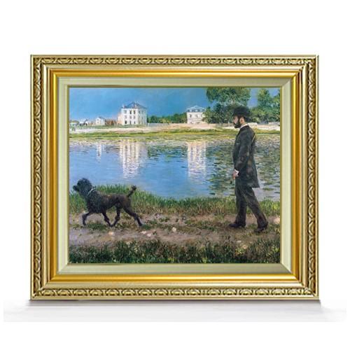 カイユボット リチャードギャロと彼の犬、プチジェヌヴィリエにて F8 　　8号　油彩　風景画　598×524mm 送料無料