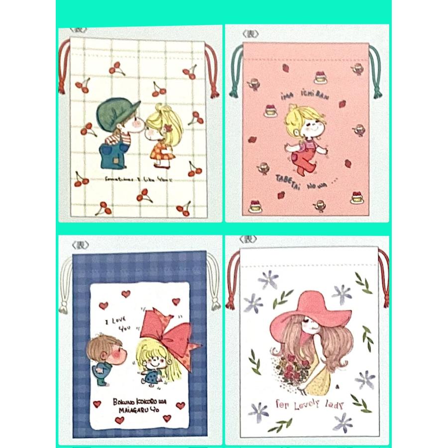 【水森亜土】巾着「S」/約130×180/綿100/小物入れ/ポーチ/大人可愛い/あどちゃん/男の子/女の子/ギフト/プレゼント/グッズ/made in Japan | 