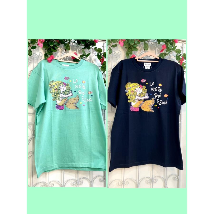 【水森亜土】Tシャツ（フリーM）「ニンギョ」/亜土ちゃん/キャラクター/グッズ/ギフト/プレゼント/身丈70×身幅52cm/綿/男女兼用 | 