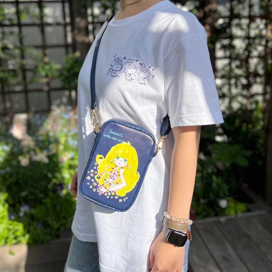 【水森亜土】2WAYミニショルダーバッグ「星座(グリーン)/リンゴ(ブラウン)/サムワン(ネイビー)/バレエ(レッド)」スマホがすっぽり入るポリウレタンポーチ/4種類 |  | 07