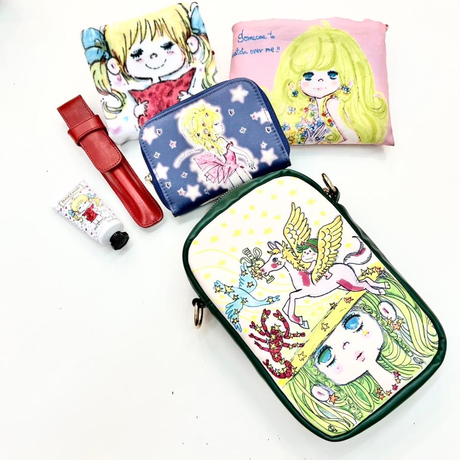 【水森亜土】2WAYミニショルダーバッグ「星座(グリーン)/リンゴ(ブラウン)/サムワン(ネイビー)/バレエ(レッド)」スマホがすっぽり入るポリウレタンポーチ/4種類 |  | 09