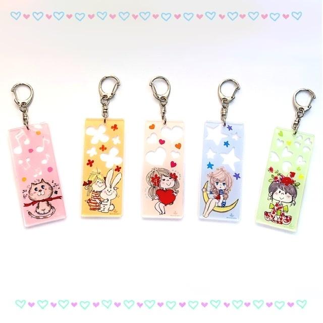 【水森亜土】アクリルキーホルダー＜全5種類＞「ムーン/女の子/うさぎ/ねこ/着物/ハート」透明/数量限定/あどちゃん/ギフト/プレゼント | 