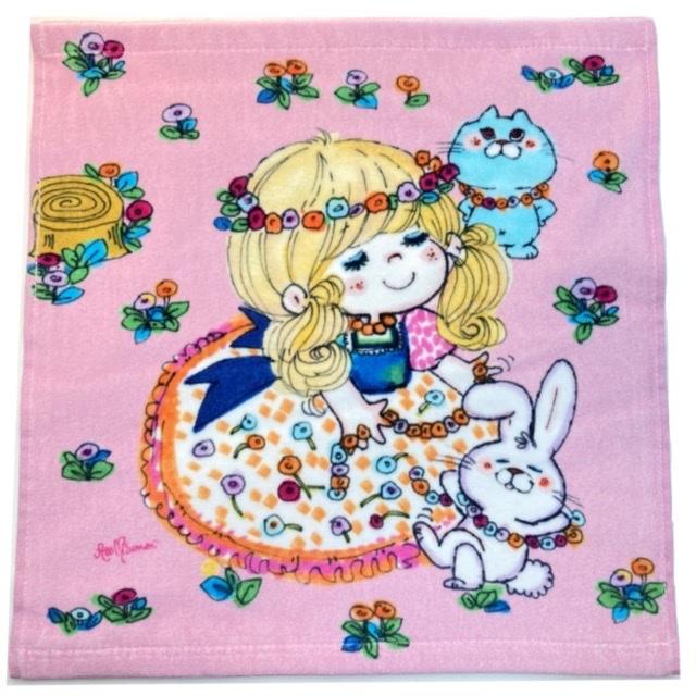 水森亜土ちゃん ハンドタオル フラワーリース ピンク かわいい 女の子 ネコ ウサギ タオル 日用品 キャラクターグッズ Adotaoruha22 アートサロン和錆 通販 Yahoo ショッピング