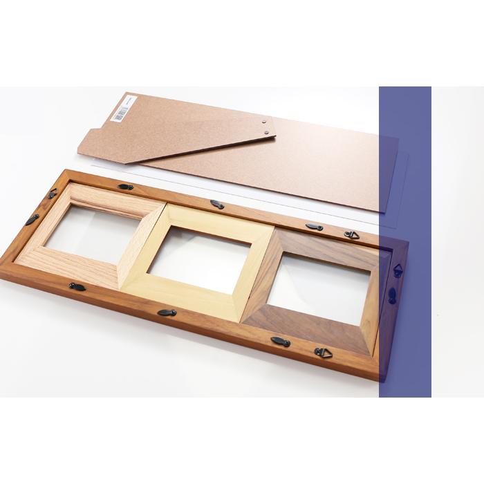 出産祝い ギフト プレゼント 名入れ フォトフレーム ハッピーフレーム 中枠レーザー彫刻 3枚タイプ ブラウン 写真立て 結婚祝い 内祝い 爆買 | ブランド登録なし | 08