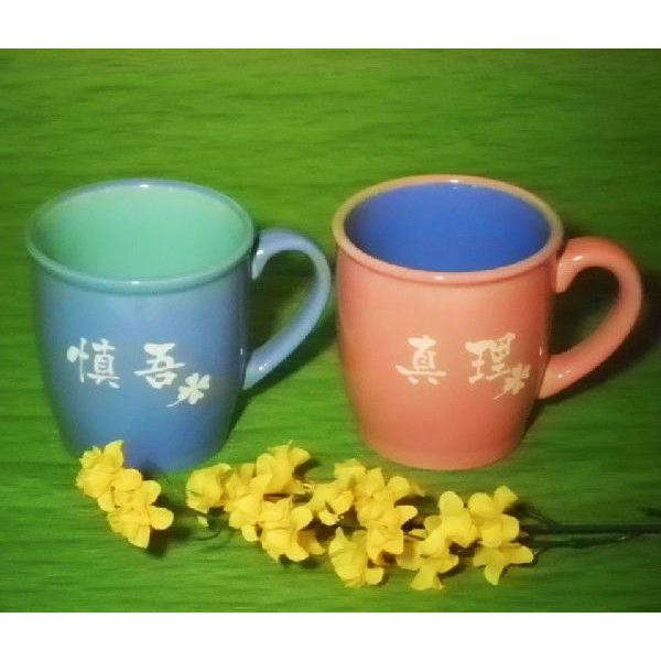 名入れ マグカップ ブルー＆ピンク 母の日 父の日 還暦祝い 結婚祝い ペアセット | 