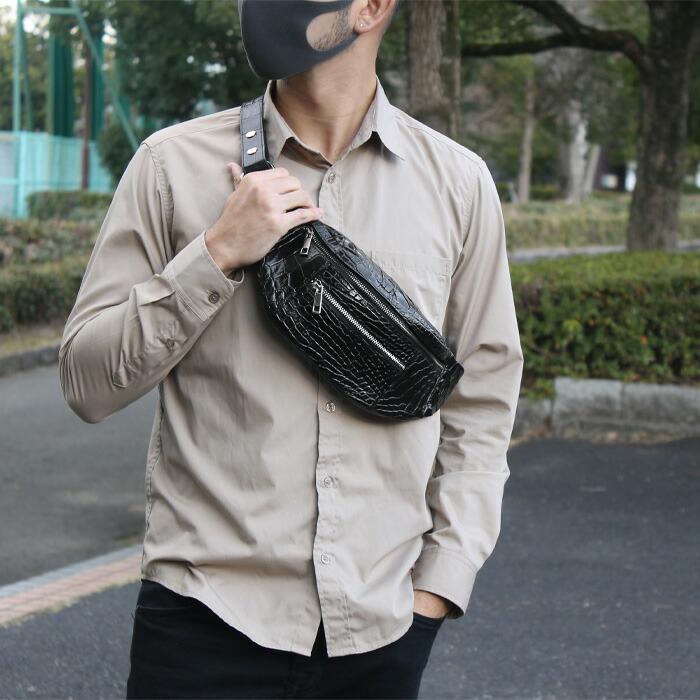 本革 クロコダイル ボディバッグ ショルダーバッグ ミニ 小さい