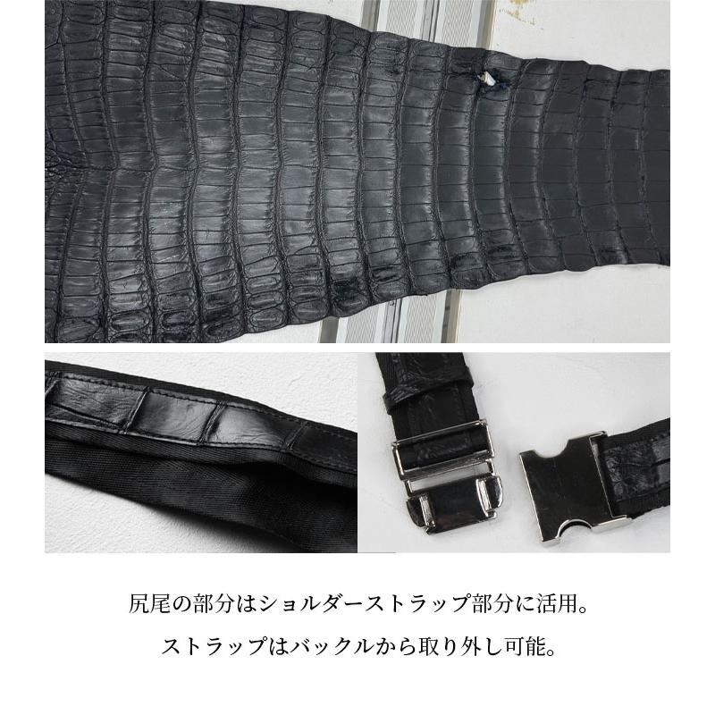 クロコダイル ミニ ボディバッグ 本革 ショルダーバッグ バッグ ウエストバッグ 鞄 ワニ革 鰐革 革 ブラック コンパクト スリム 小さい アルバ aruba bb914r30_6