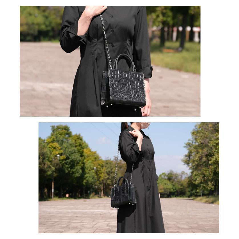 クロコダイル ハンドバッグ 2way ミニ 小さめ スクエア バッグ 本革