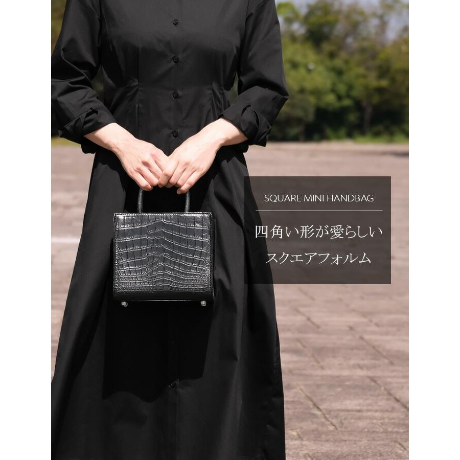 クロコダイル ハンドバッグ 2way ミニ 小さめ スクエア バッグ 本革