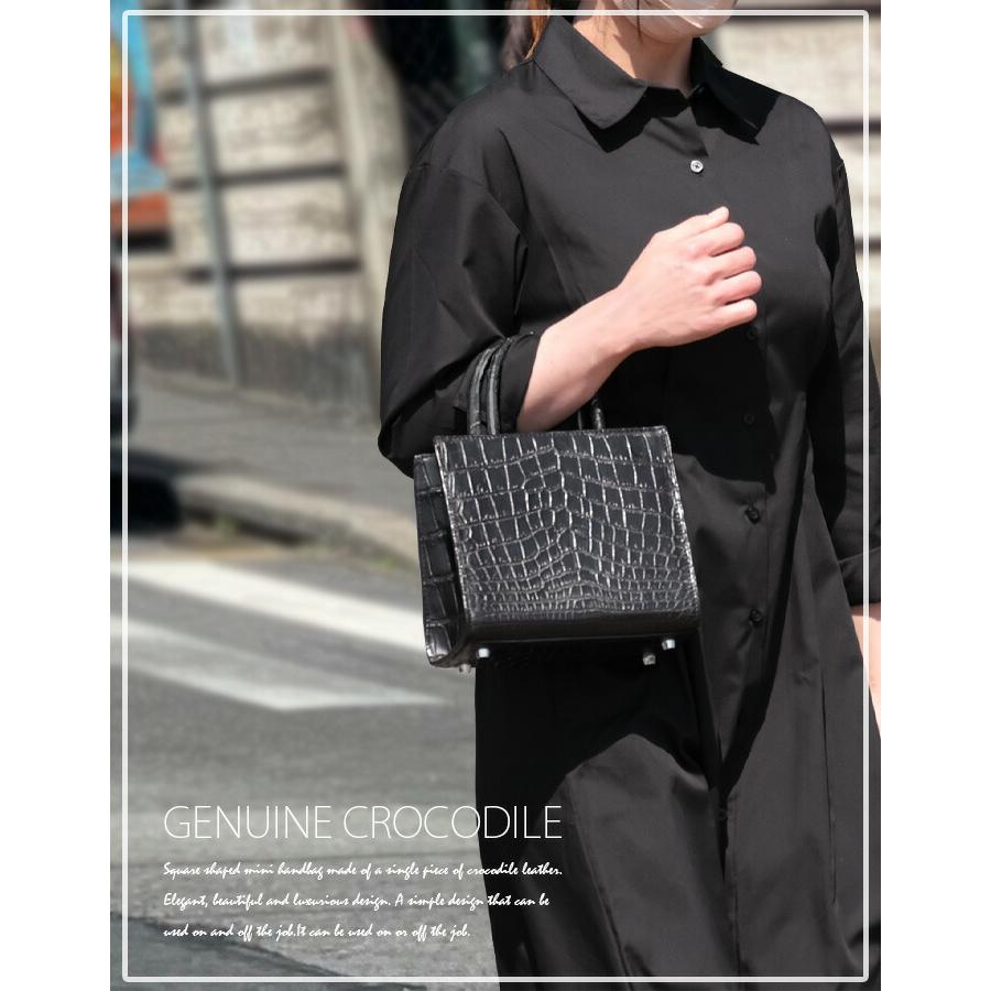 クロコダイル ハンドバッグ 2way ミニ 小さめ スクエア バッグ 本革