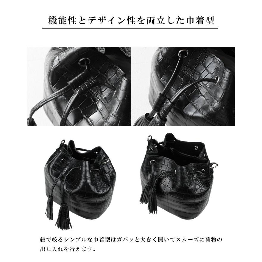 クロコダイル 巾着 ハンドバッグ ショルダーバッグ 2WAY 巾着型 クロコ 