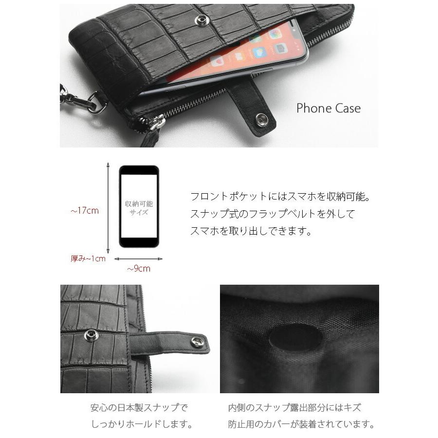 大人気新作 ワニ革 レザー 財布 スマホポーチ L字ファスナー スマホケース 一体型 長財布 クロコダイル 一点物 模様選択可能 黒 Lw359t60 アルバ レディース メンズ クロコ ブラック 財布