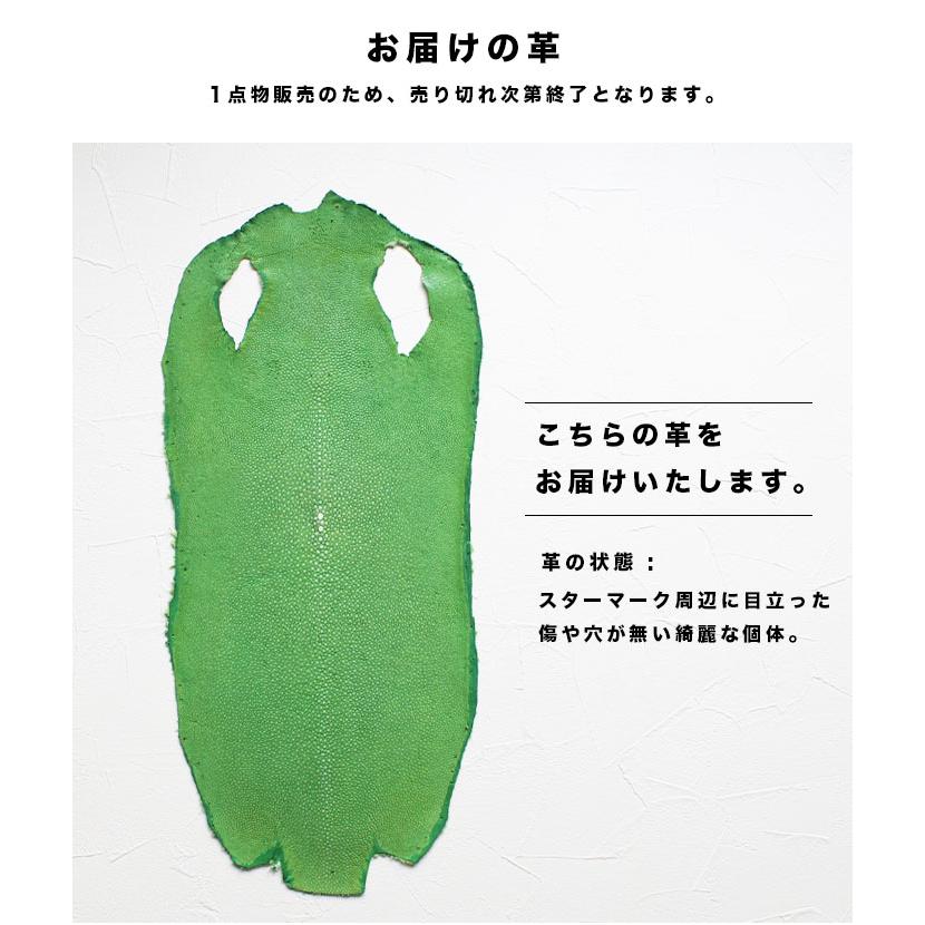 高級皮革　エイ革　スティングレー　ハンドバッグ　ゴールド金具　ライトグリーン 革販売 スティングレイ ポリッシュライトグリーン 8インチ ガルーシャ