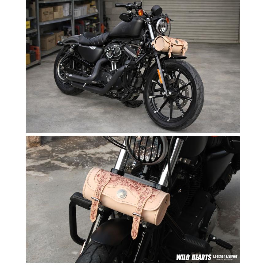 本革 ツールバッグ カービング 革 牛革 ヌメ革 レザー バイク用 汎用 フォークバッグ バイカー 誕生日 ギフト プレゼント WILDHEARTS ワイルドハーツ tb3949の画像