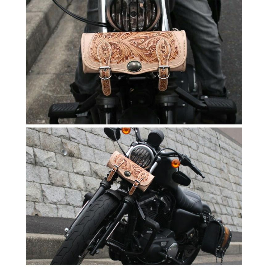 本革 ツールバッグ カービング 革 牛革 ヌメ革 レザー バイク用 汎用 フォークバッグ バイカー 誕生日 ギフト プレゼント WILDHEARTS ワイルドハーツ tb3949の画像