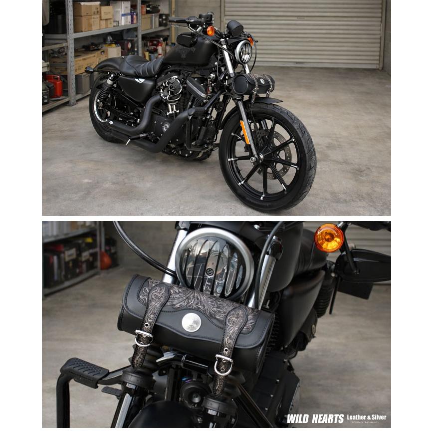 本革 ツールバッグ カービング 革 牛革 レザー サドルレザー バイク用 汎用 フォークバッグ 誕生日 ギフト プレゼント WILDHEARTS ワイルドハーツ tb3950の画像