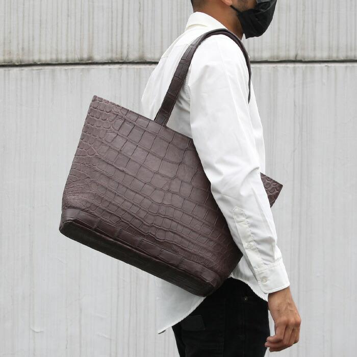 クロコダイルレザー トートバッグ ダークブラウン クロコダイル トートバッグ ハンドバッグ 本革 レザー ダーク