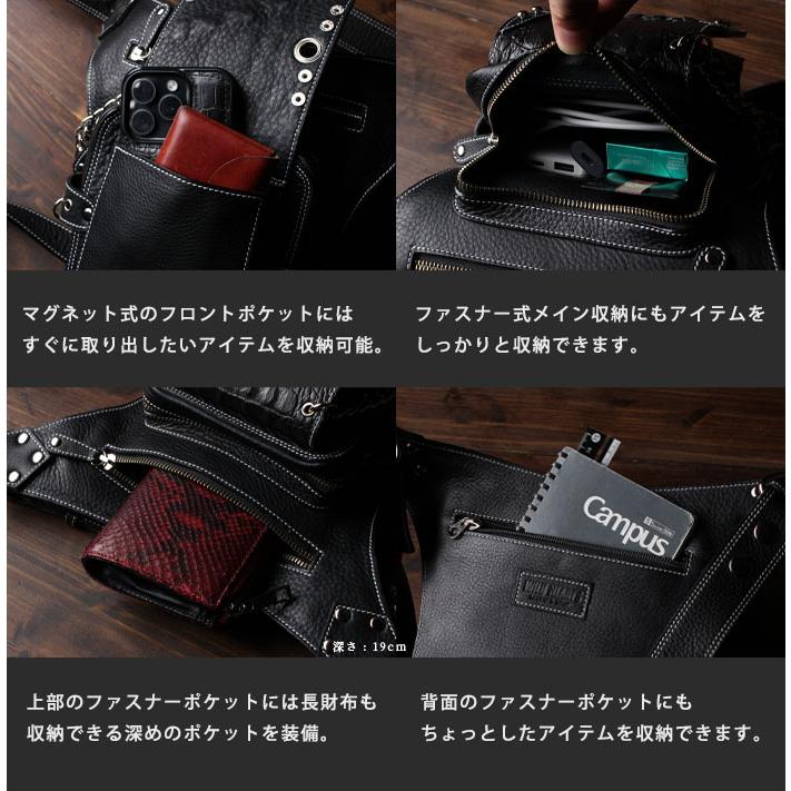 ワイルドハーツ　WILD HEARTS　本革　レザー　レッグバッグ レッグバッグ ヒップバッグ ウエストバッグ レッグベルト付き バイク