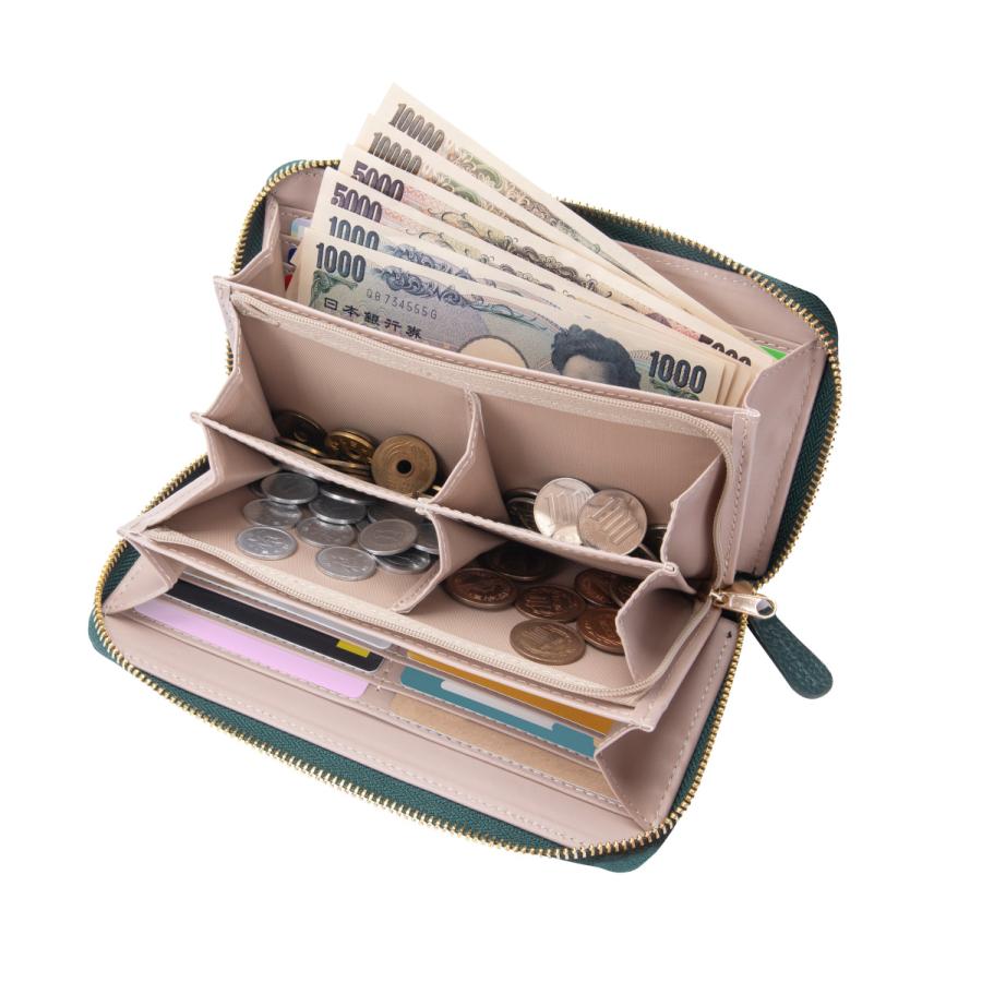 仕分け上手な本格長財布グリーン ラウンドファスナー 開運縁起財布