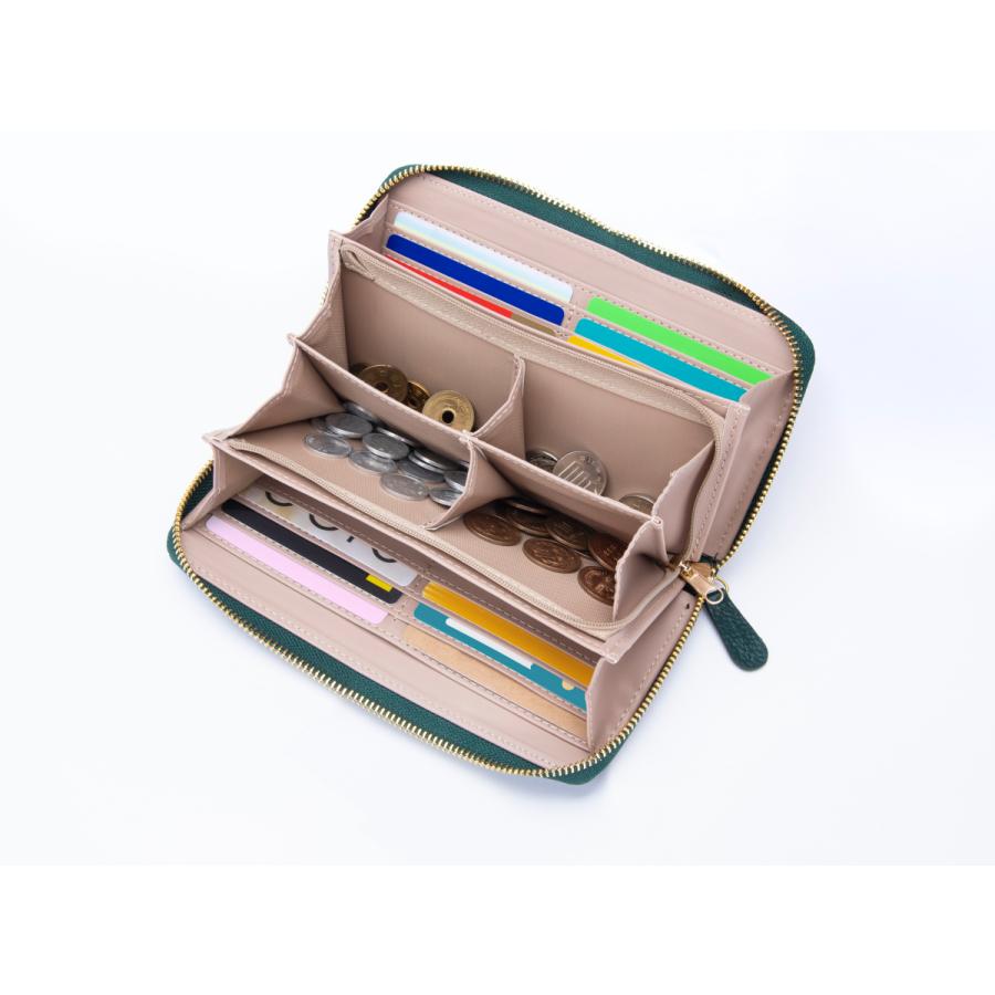 仕分け上手な本格長財布グリーン ラウンドファスナー 開運縁起財布