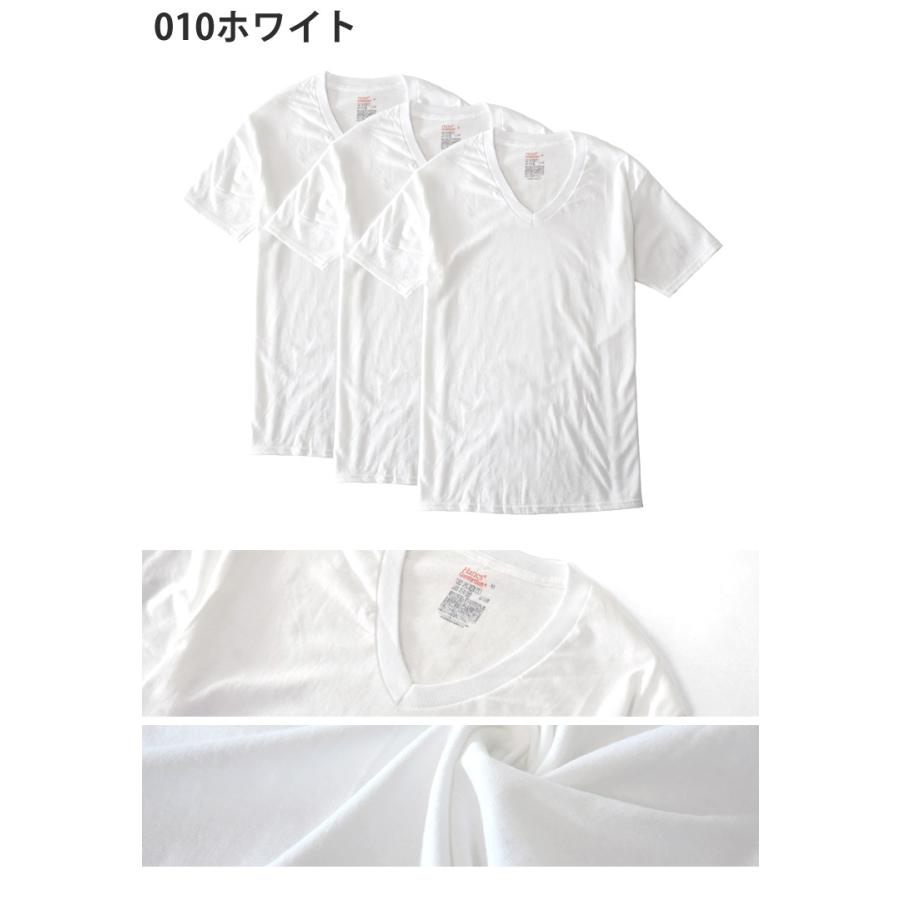 Hanes ヘインズ 半袖Tシャツ メンズ 3Pパック インナーTシャツ Vネック 綿100％ 黒 白 グレー ブラック ホワイト セール｜aruge｜09