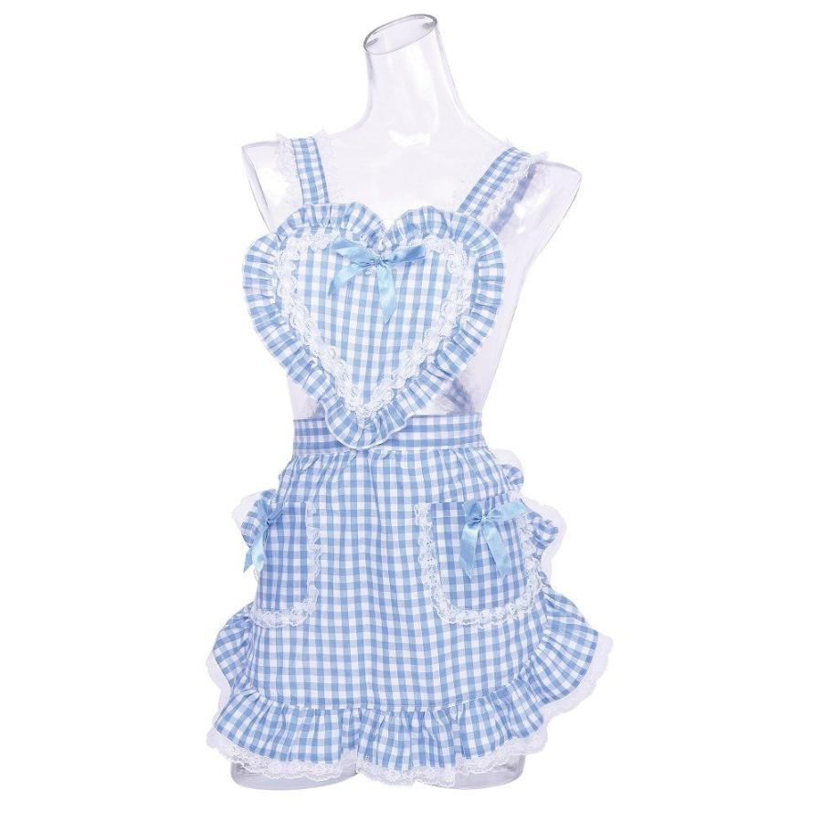 メール便1個まで)ハートフリルエプロン ギンガムチェック 青 : ARUNE